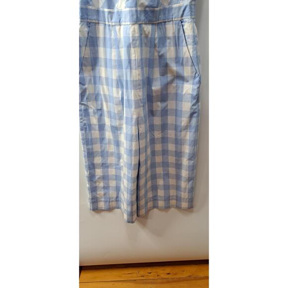 J Crew High Neck Gingham Tie Back Blue White Wide Leg Jumpsuit Size 2 L2578 - Picture 4 of 11